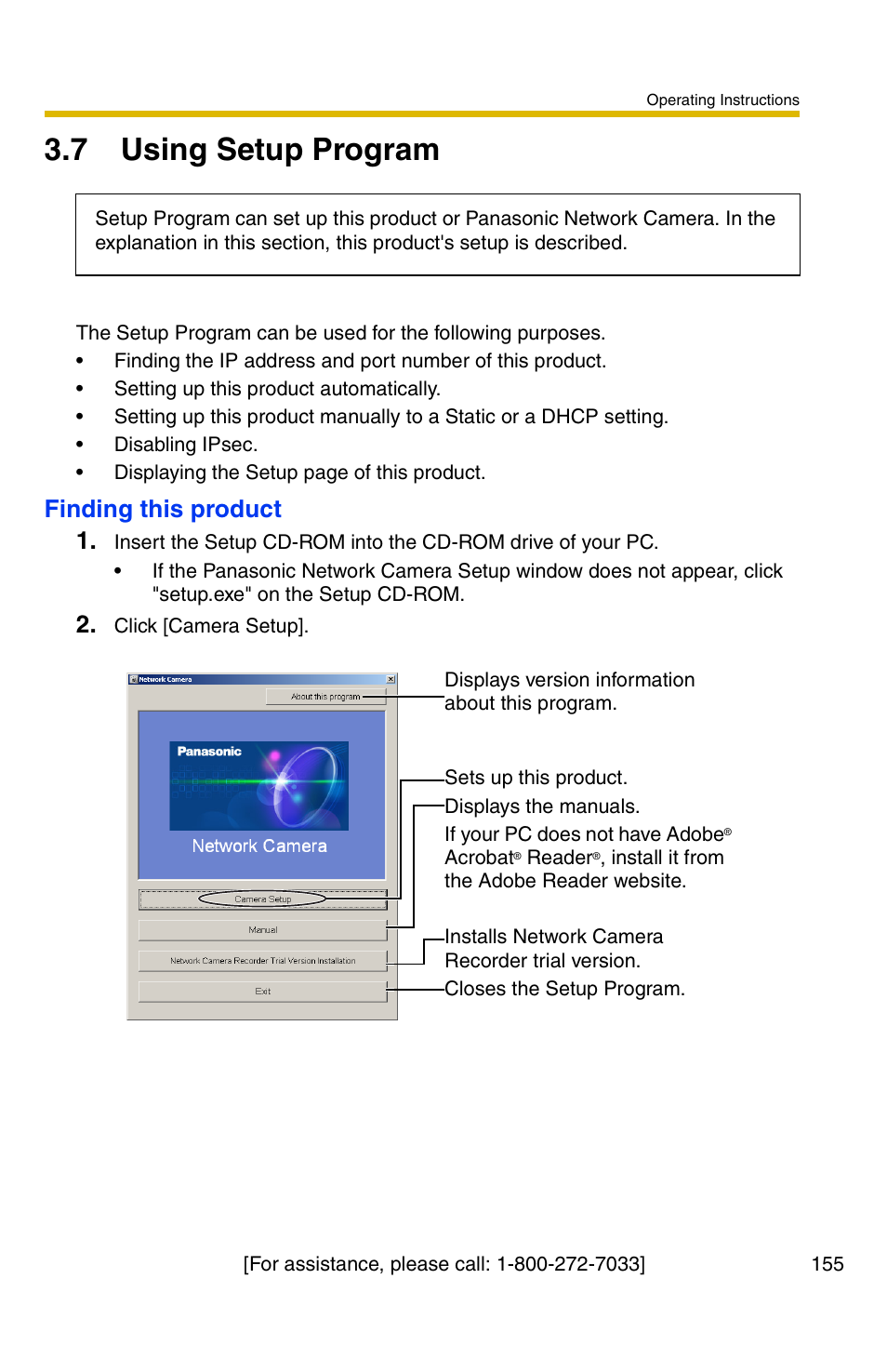 7 using setup program, Finding this product 1 | Panasonic BB-HCS301A User Manual | Page 155 / 172