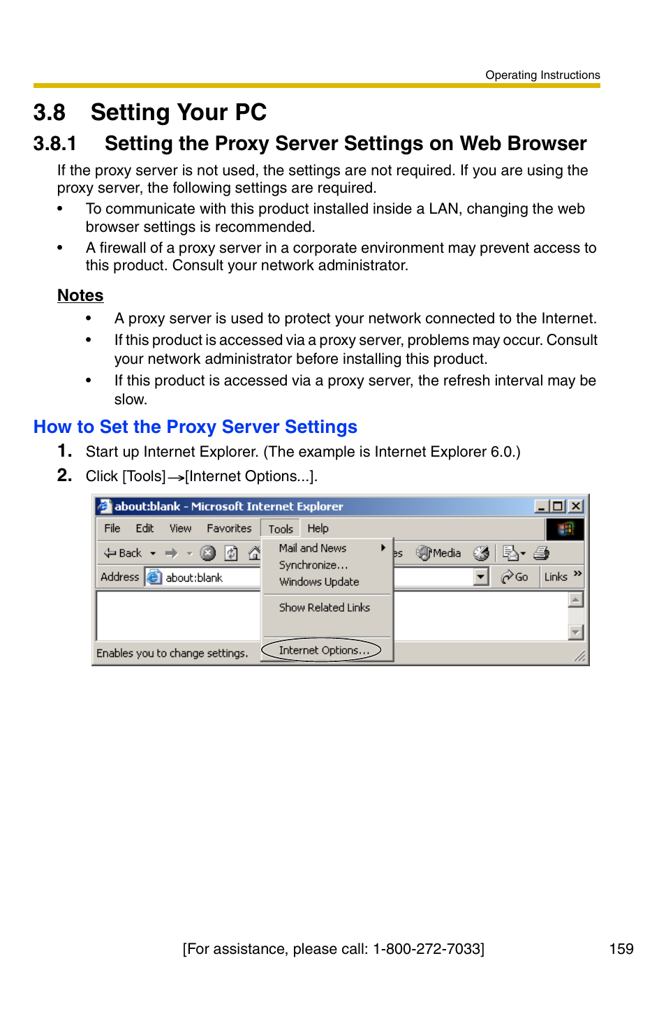 8 setting your pc, 1 setting the proxy server settings on web browser | Panasonic BB-HCS301A User Manual | Page 159 / 172