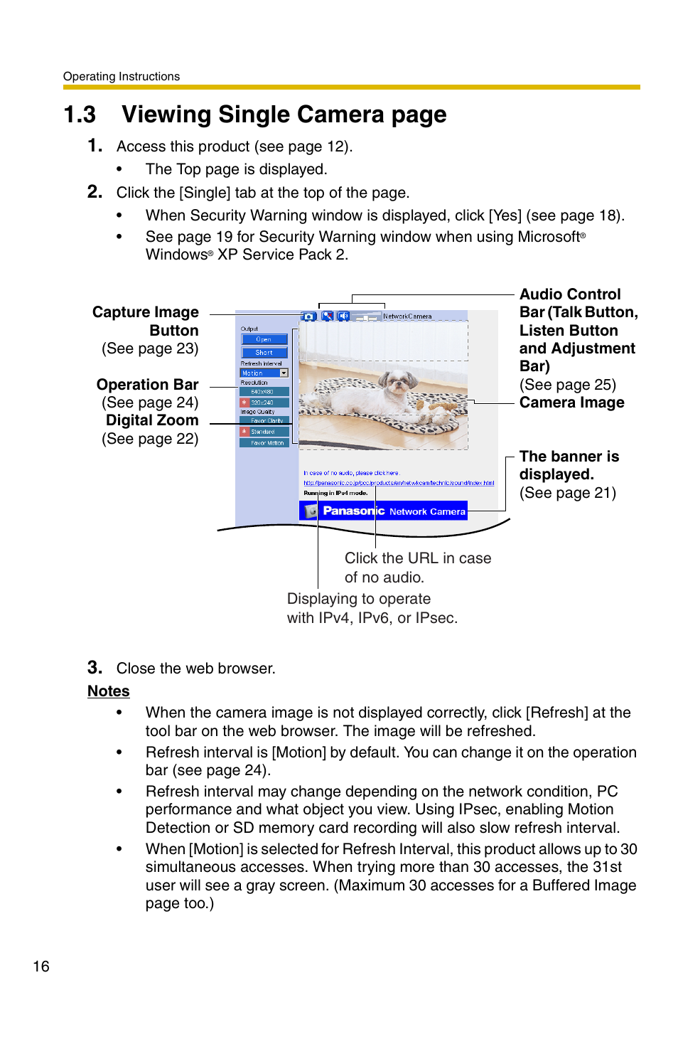 3 viewing single camera page | Panasonic BB-HCS301A User Manual | Page 16 / 172