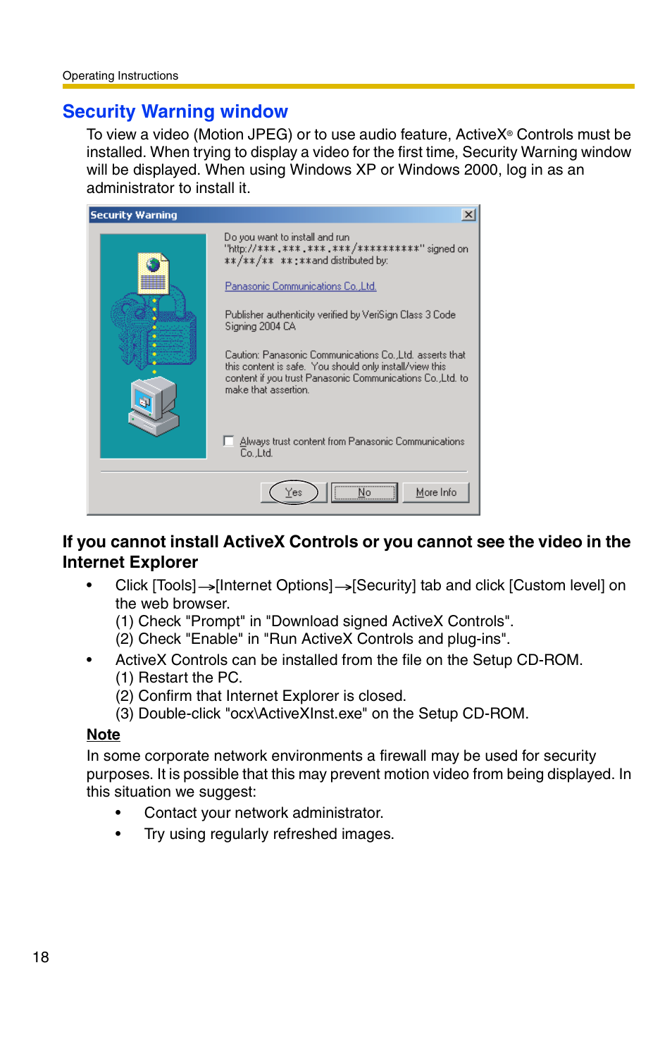 Security warning window | Panasonic BB-HCS301A User Manual | Page 18 / 172