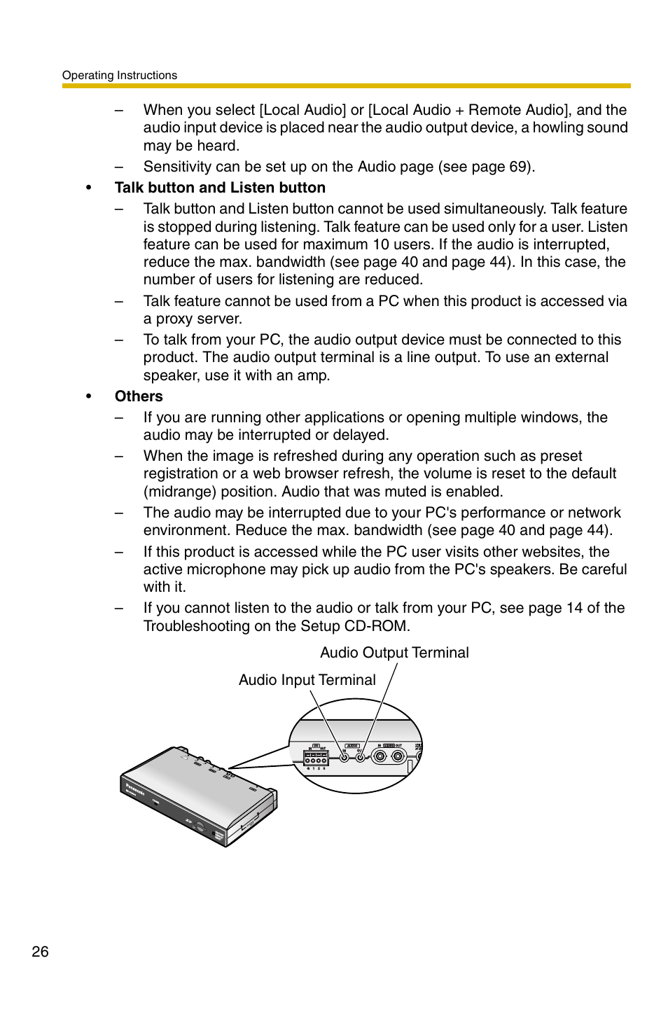 Audio input terminal audio output terminal, Operating instructions | Panasonic BB-HCS301A User Manual | Page 26 / 172