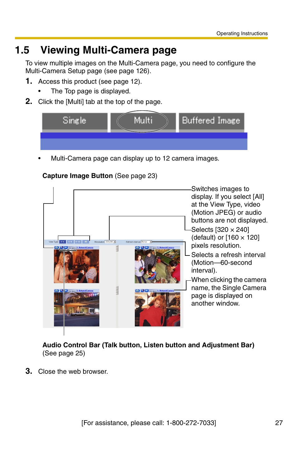 E 27, 5 viewing multi-camera page | Panasonic BB-HCS301A User Manual | Page 27 / 172