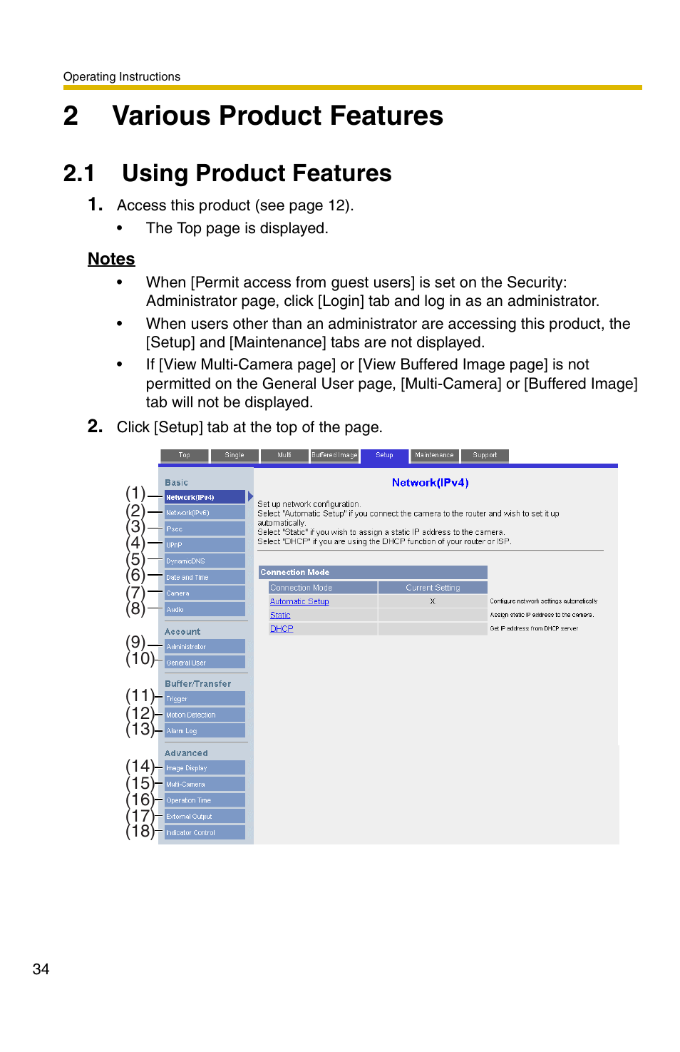 2 various product features, 1 using product features, 2various product features | Panasonic BB-HCS301A User Manual | Page 34 / 172