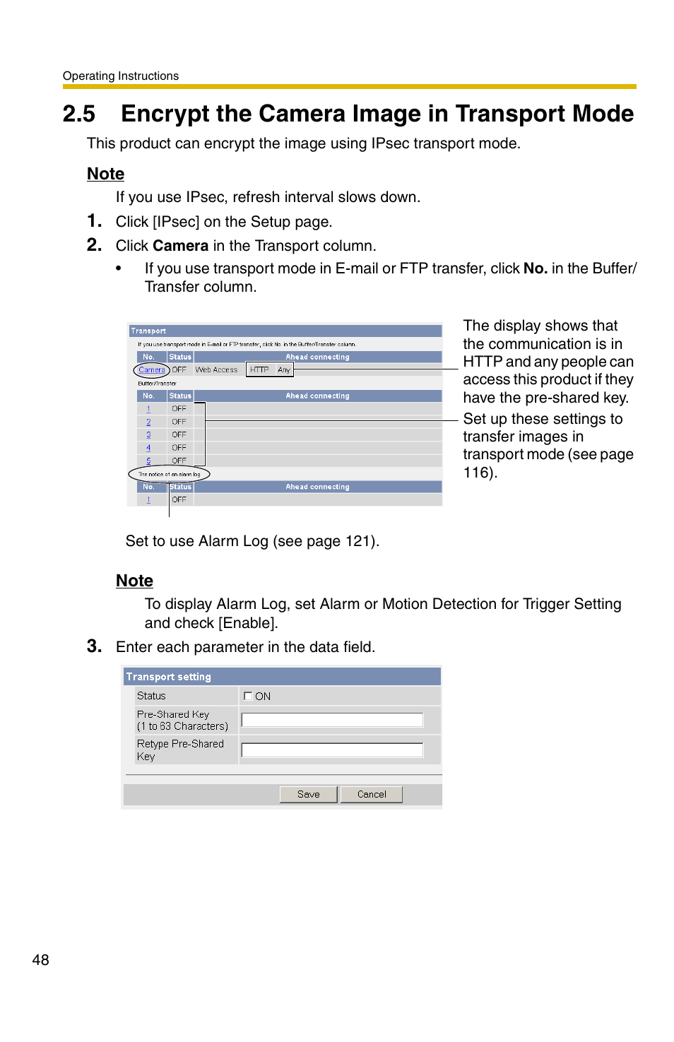 5 encrypt the camera image in transport mode | Panasonic BB-HCS301A User Manual | Page 48 / 172