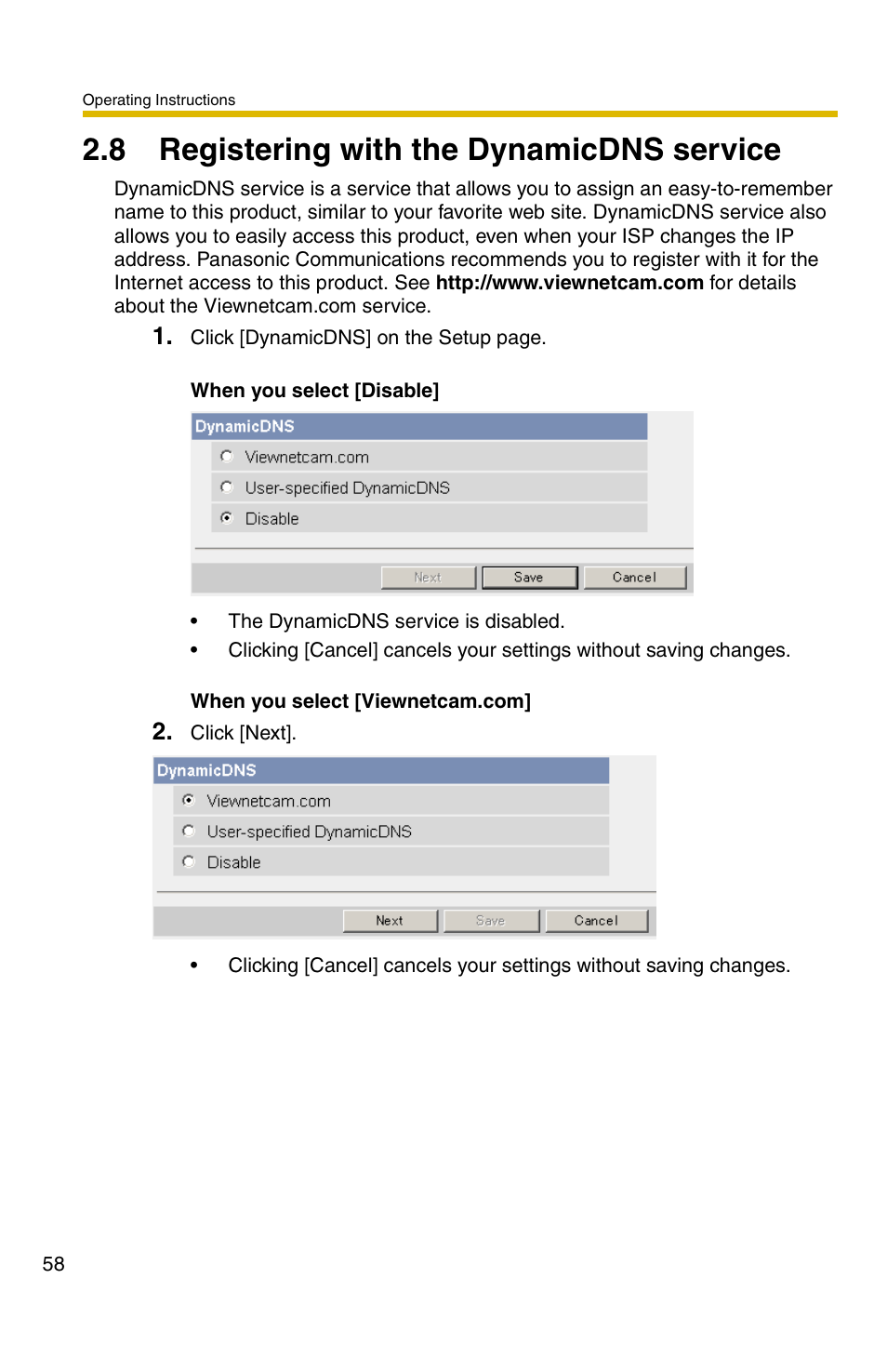 8 registering with the dynamicdns service, Ge 58 | Panasonic BB-HCS301A User Manual | Page 58 / 172