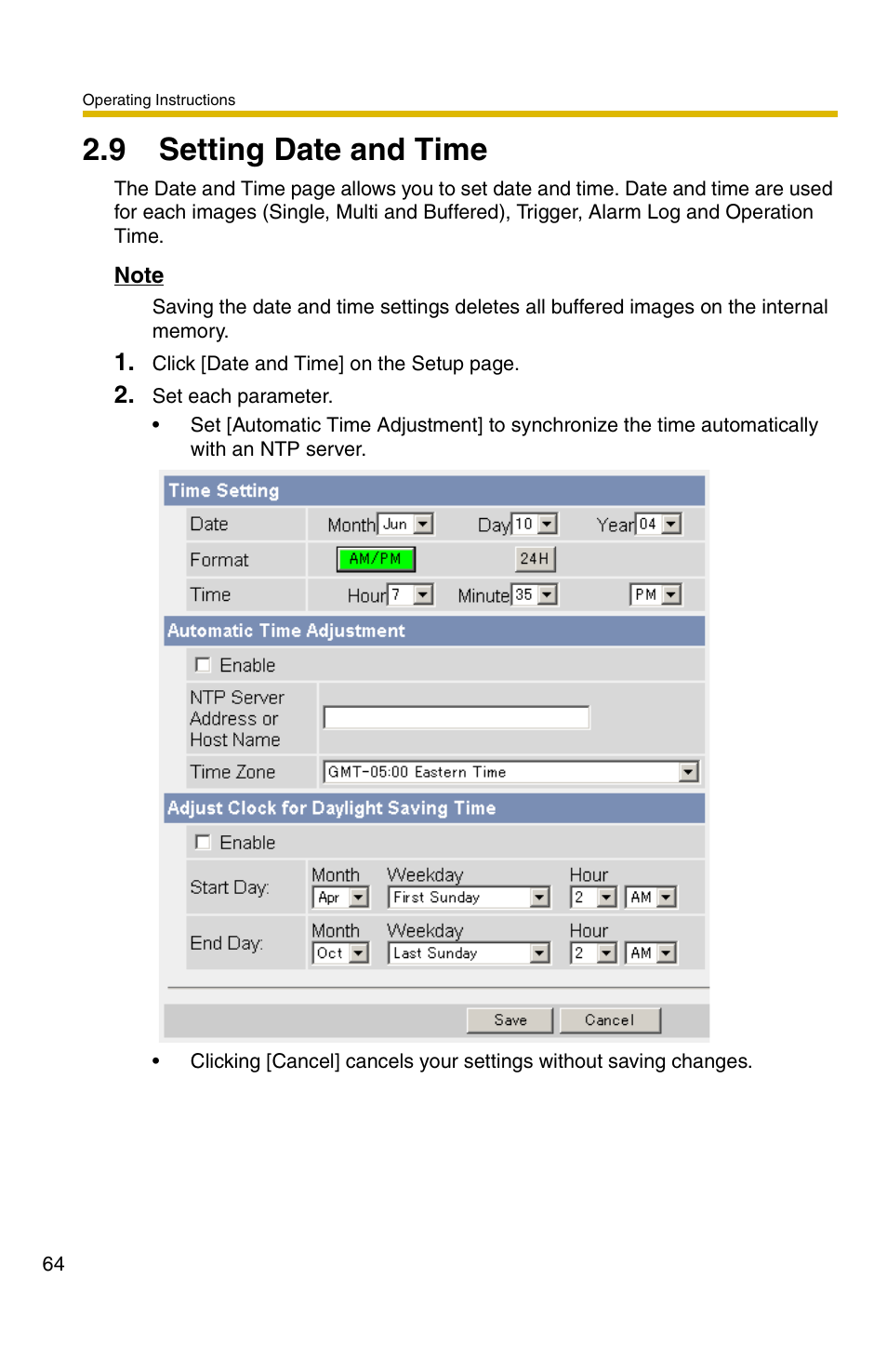 9 setting date and time, E 64) | Panasonic BB-HCS301A User Manual | Page 64 / 172