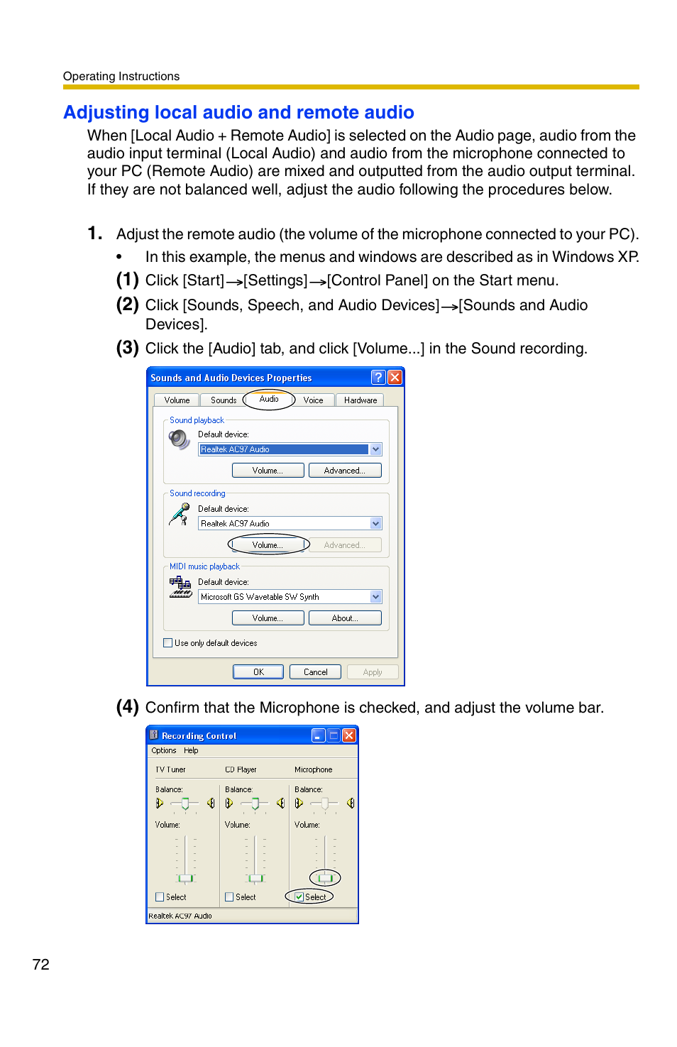 Adjusting local audio and remote audio | Panasonic BB-HCS301A User Manual | Page 72 / 172