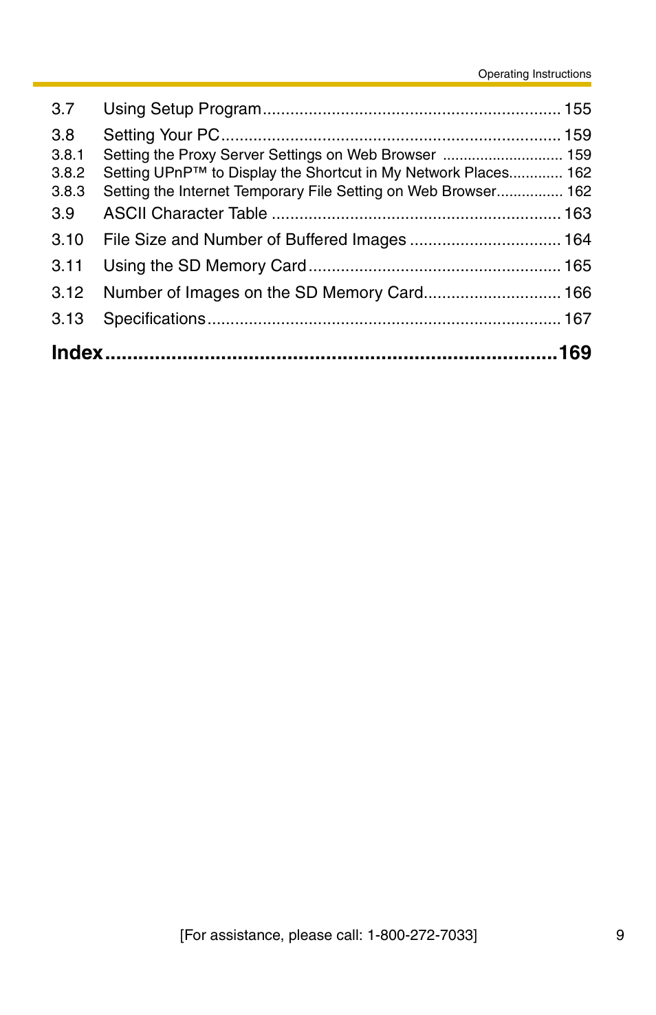 Index 169, Index | Panasonic BB-HCS301A User Manual | Page 9 / 172