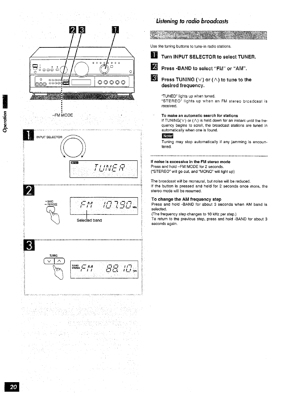 If noise is excessive in the fm stereo mode, Lisfenirtg to radio broadcasts | Panasonic SA-AX6 User Manual | Page 20 / 36