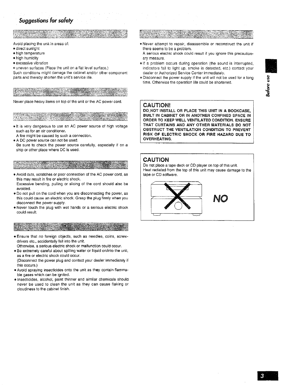 Caution, Suggestions hr safety | Panasonic SA-AX6 User Manual | Page 3 / 36