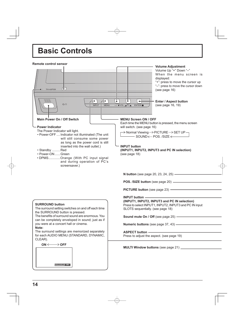 Basic controls | Panasonic TH-37PH9UK User Manual | Page 14 / 100