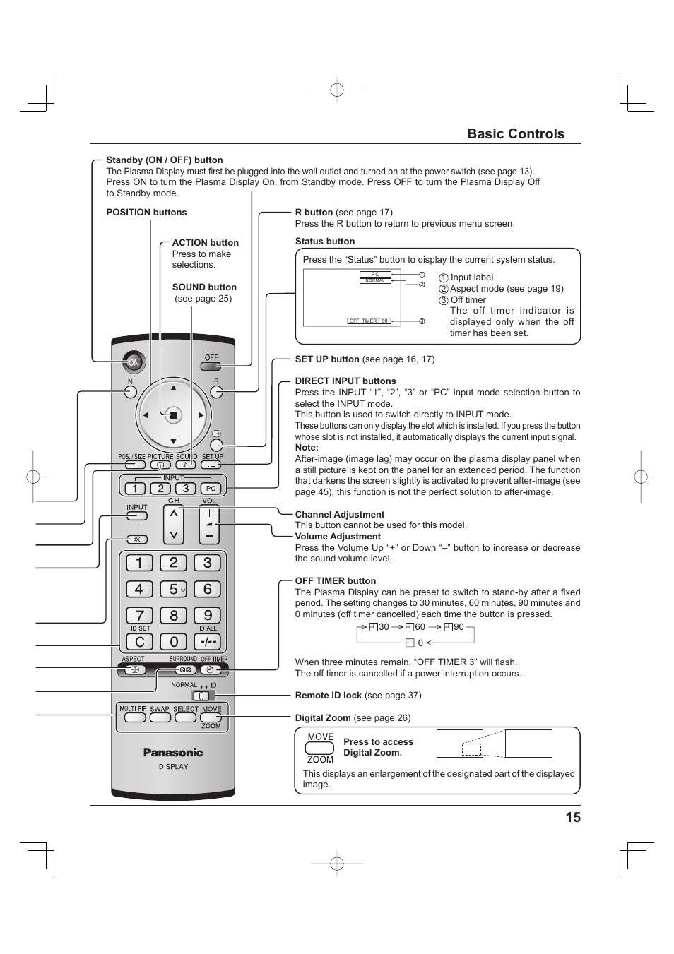 15 basic controls | Panasonic TH-37PH9UK User Manual | Page 15 / 100