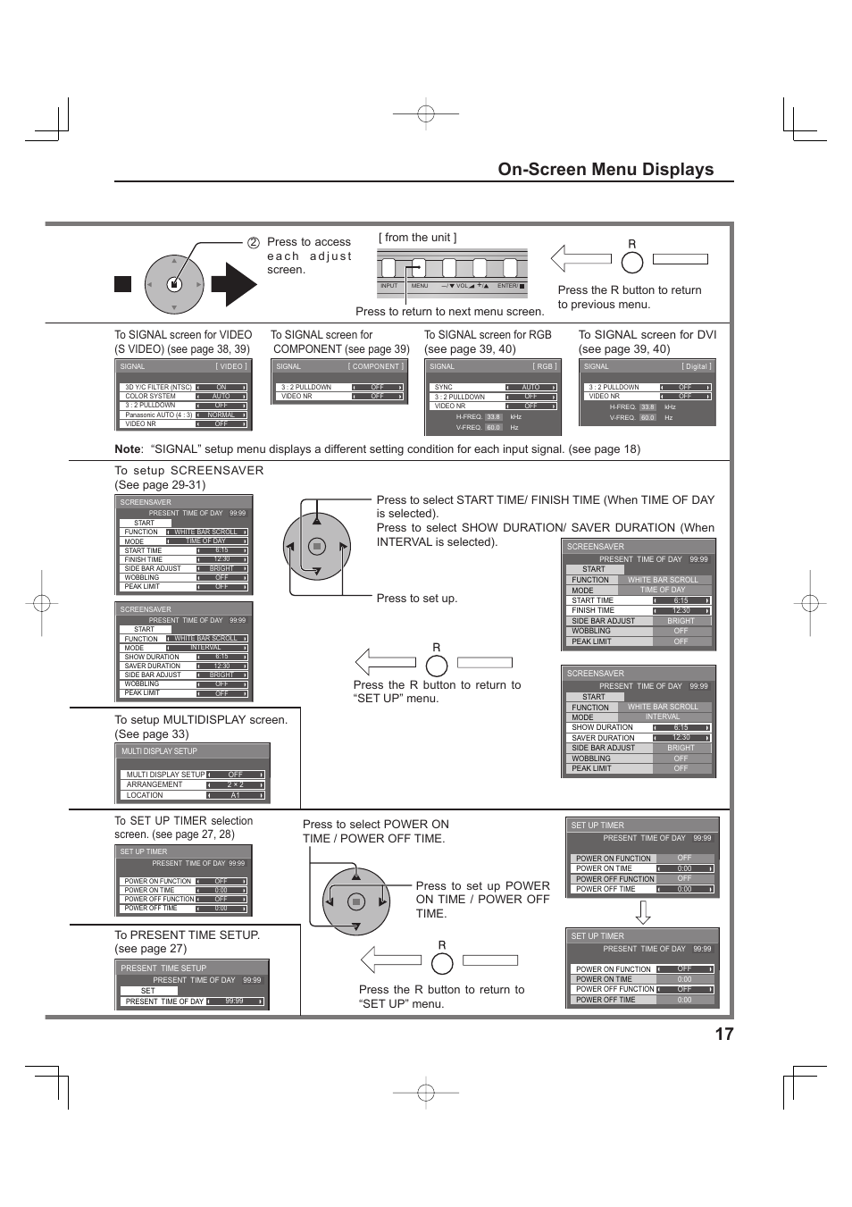 On-screen menu displays | Panasonic TH-37PH9UK User Manual | Page 17 / 100