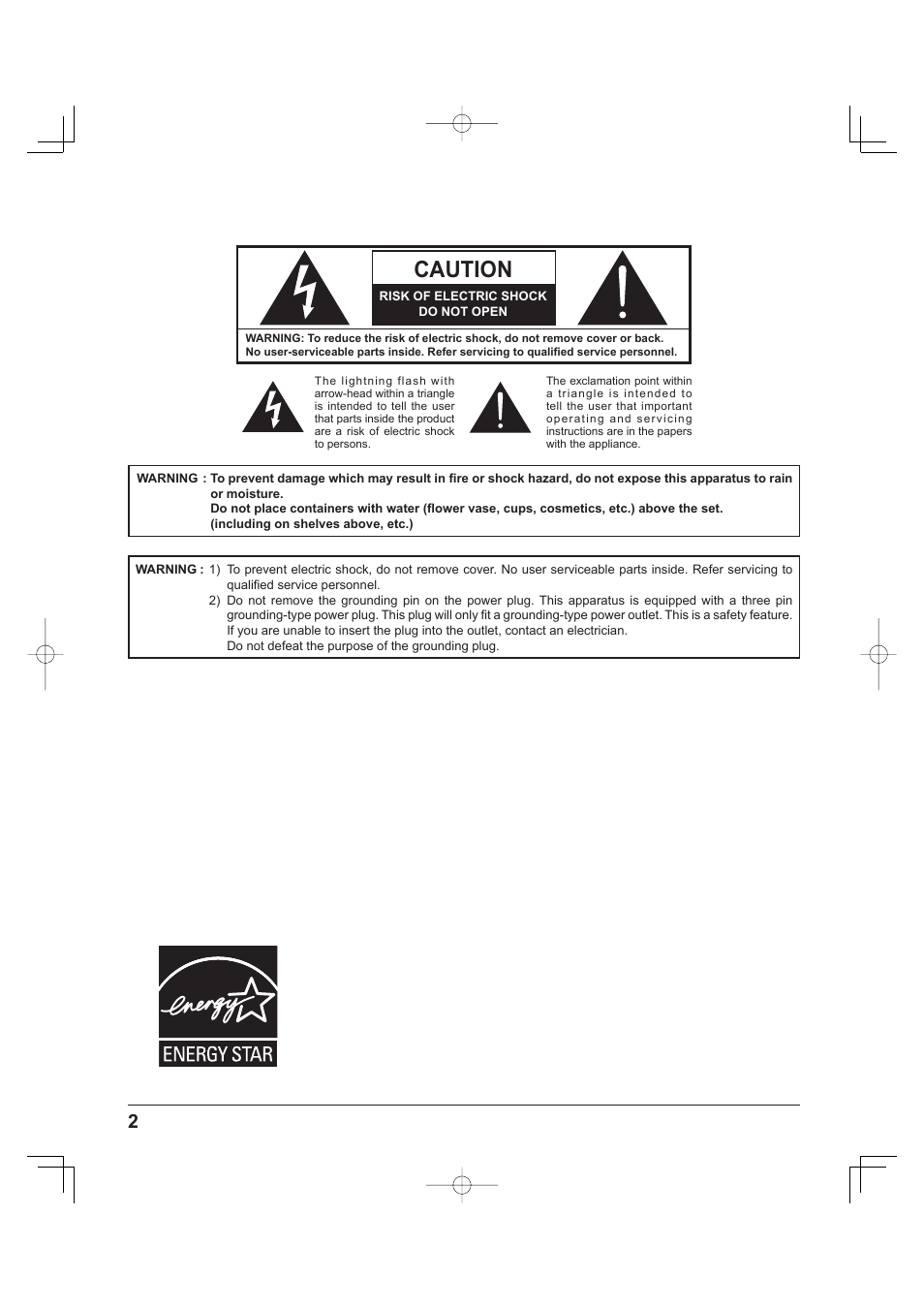 Caution | Panasonic TH-37PH9UK User Manual | Page 2 / 100