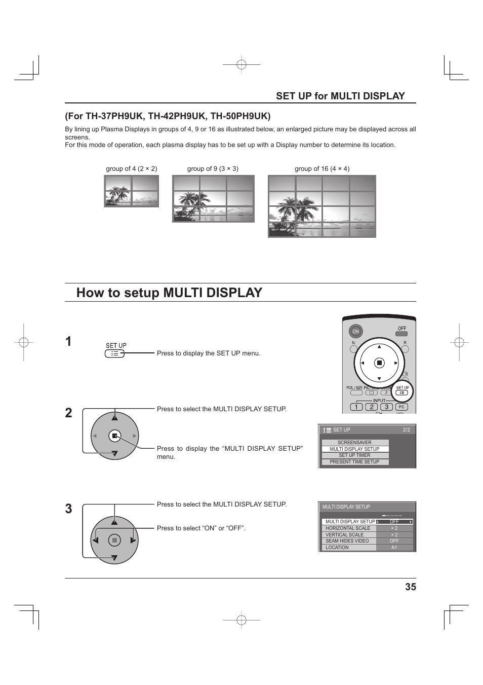 How to setup multi display, Set up for multi display | Panasonic TH-37PH9UK User Manual | Page 35 / 100