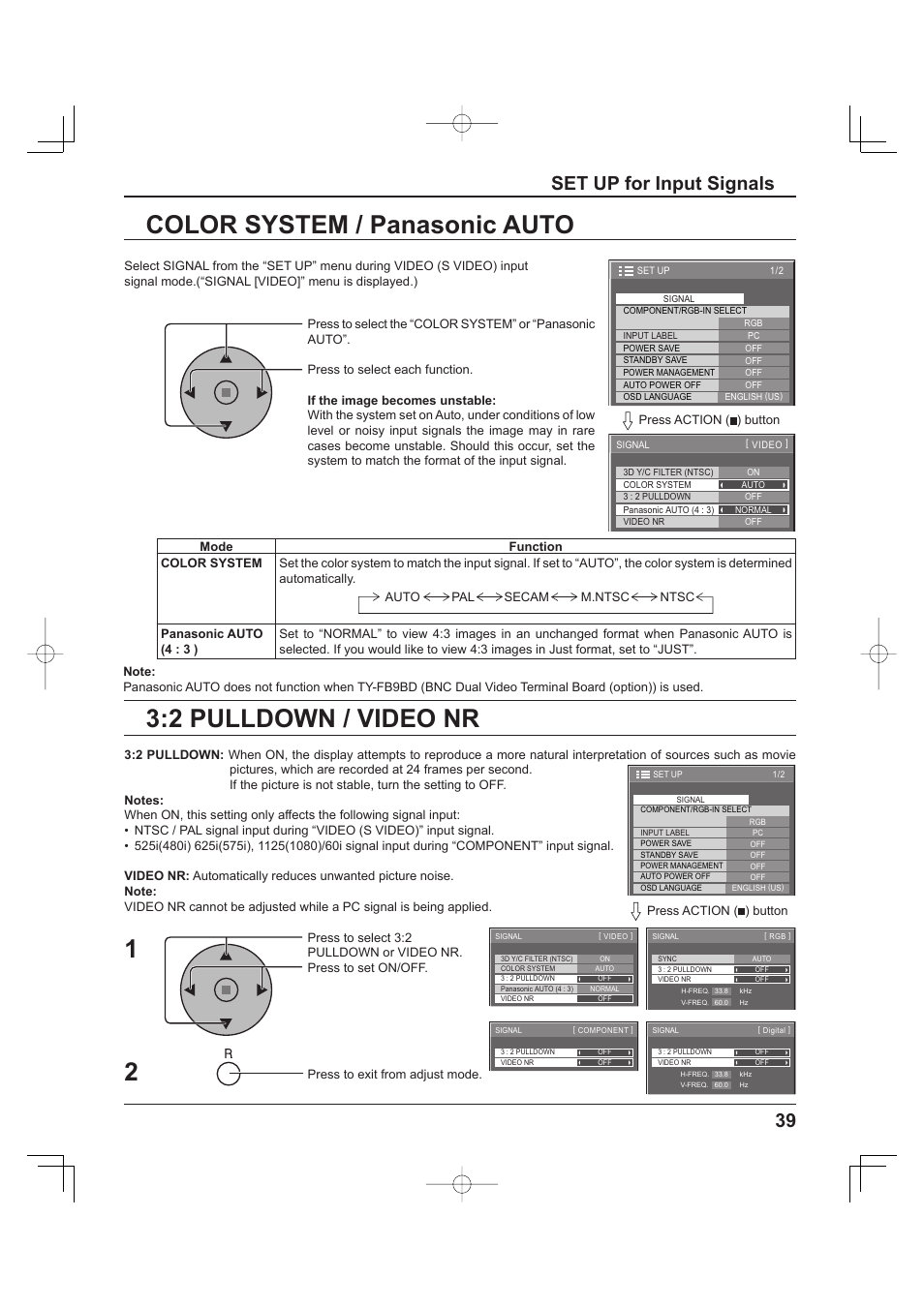Set up for input signals | Panasonic TH-37PH9UK User Manual | Page 39 / 100