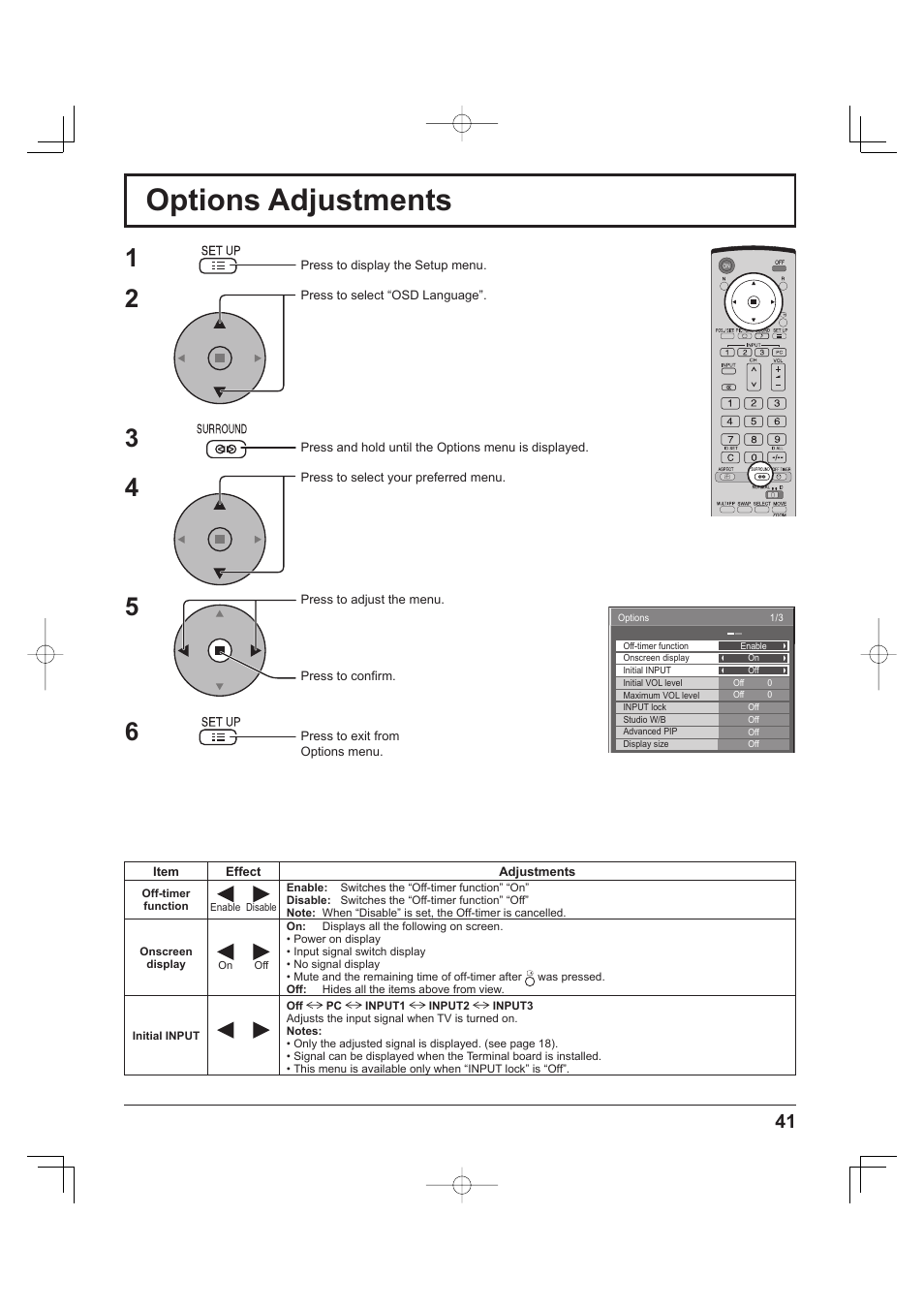Options adjustments | Panasonic TH-37PH9UK User Manual | Page 41 / 100