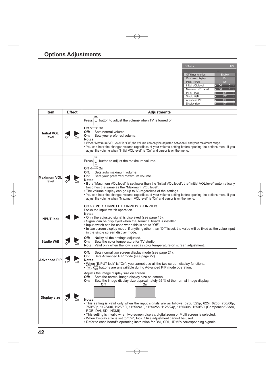 Options adjustments | Panasonic TH-37PH9UK User Manual | Page 42 / 100