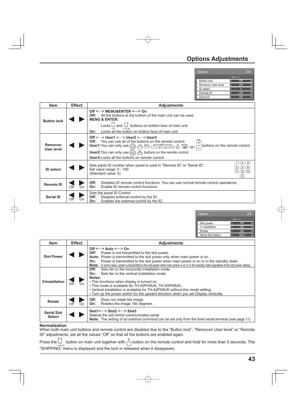Options adjustments | Panasonic TH-37PH9UK User Manual | Page 43 / 100