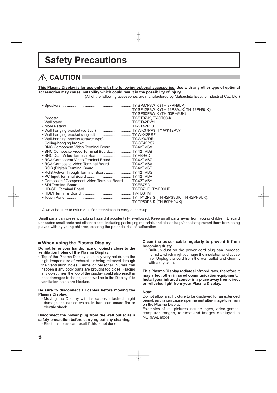 Safety precautions, Caution | Panasonic TH-37PH9UK User Manual | Page 6 / 100