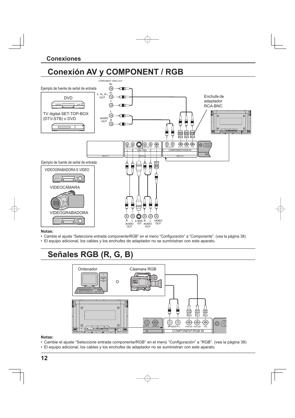 Conexión av y component / rgb, Señales rgb (r, g, b), Conexiones | Panasonic TH-37PH9UK User Manual | Page 62 / 100
