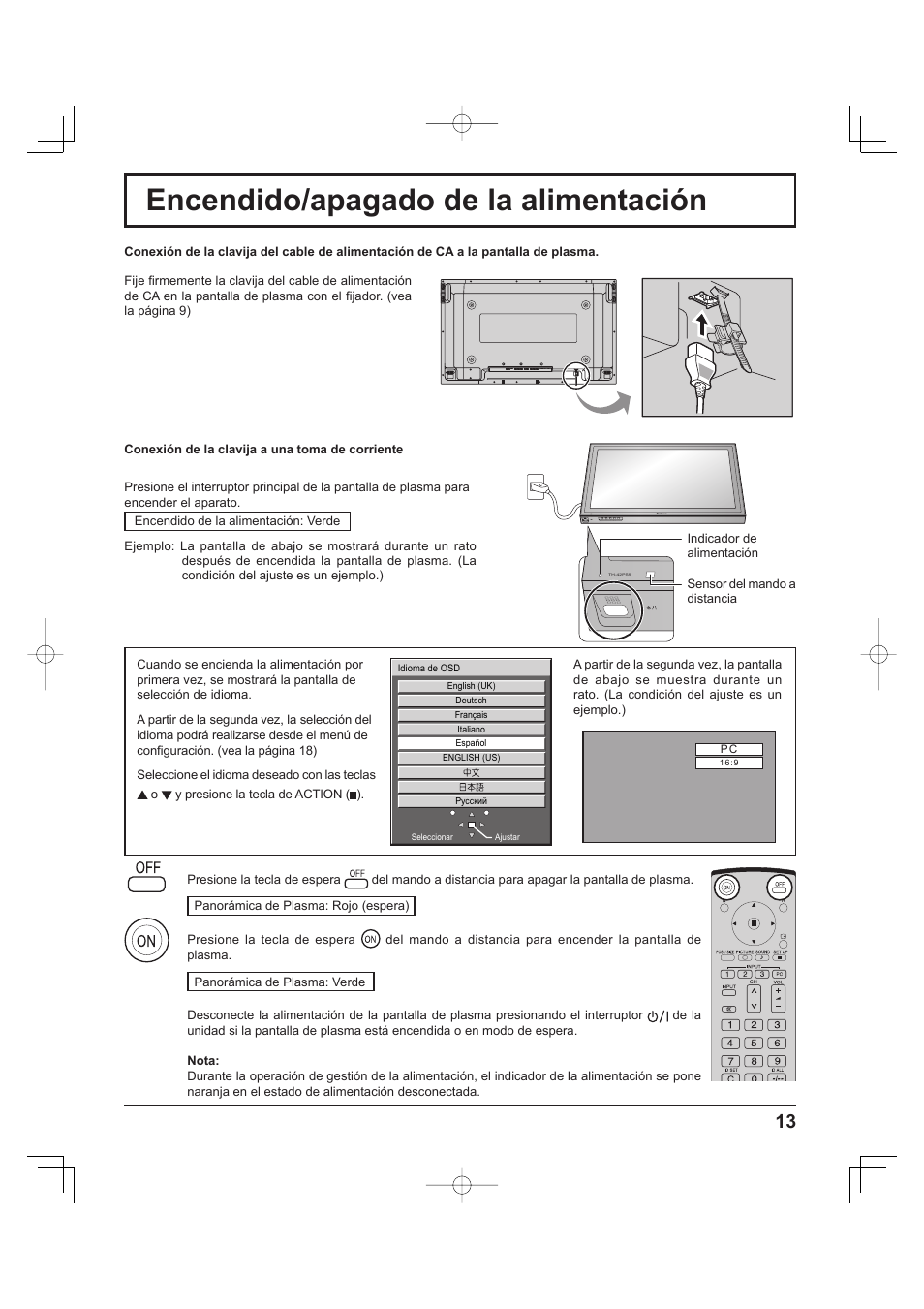 Encendido/apagado de la alimentación | Panasonic TH-37PH9UK User Manual | Page 63 / 100