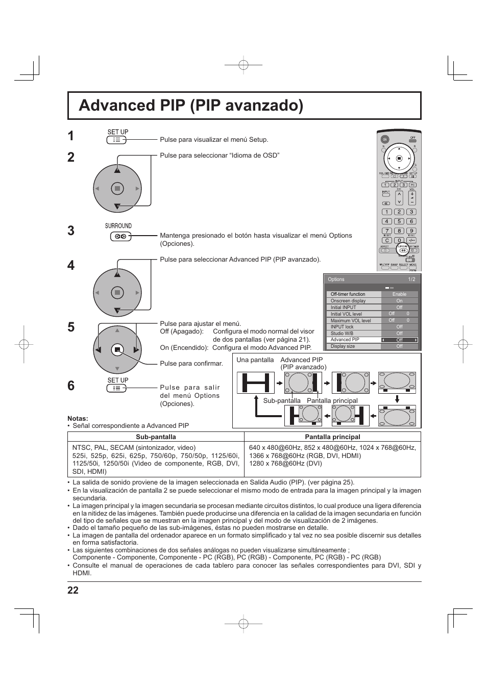 Advanced pip (pip avanzado) | Panasonic TH-37PH9UK User Manual | Page 72 / 100