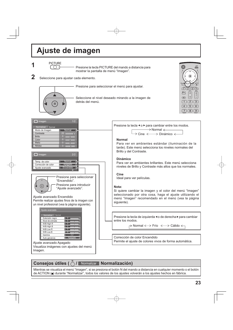 Ajuste de imagen, Consejos útiles, Normalización) | Panasonic TH-37PH9UK User Manual | Page 73 / 100