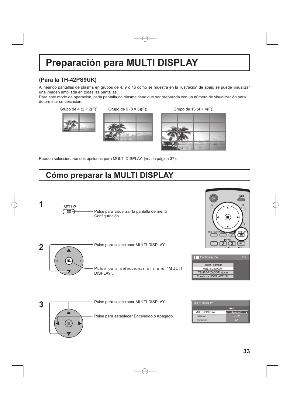Preparación para multi display, Cómo preparar la multi display, Para la th-42ps9uk) | Panasonic TH-37PH9UK User Manual | Page 83 / 100