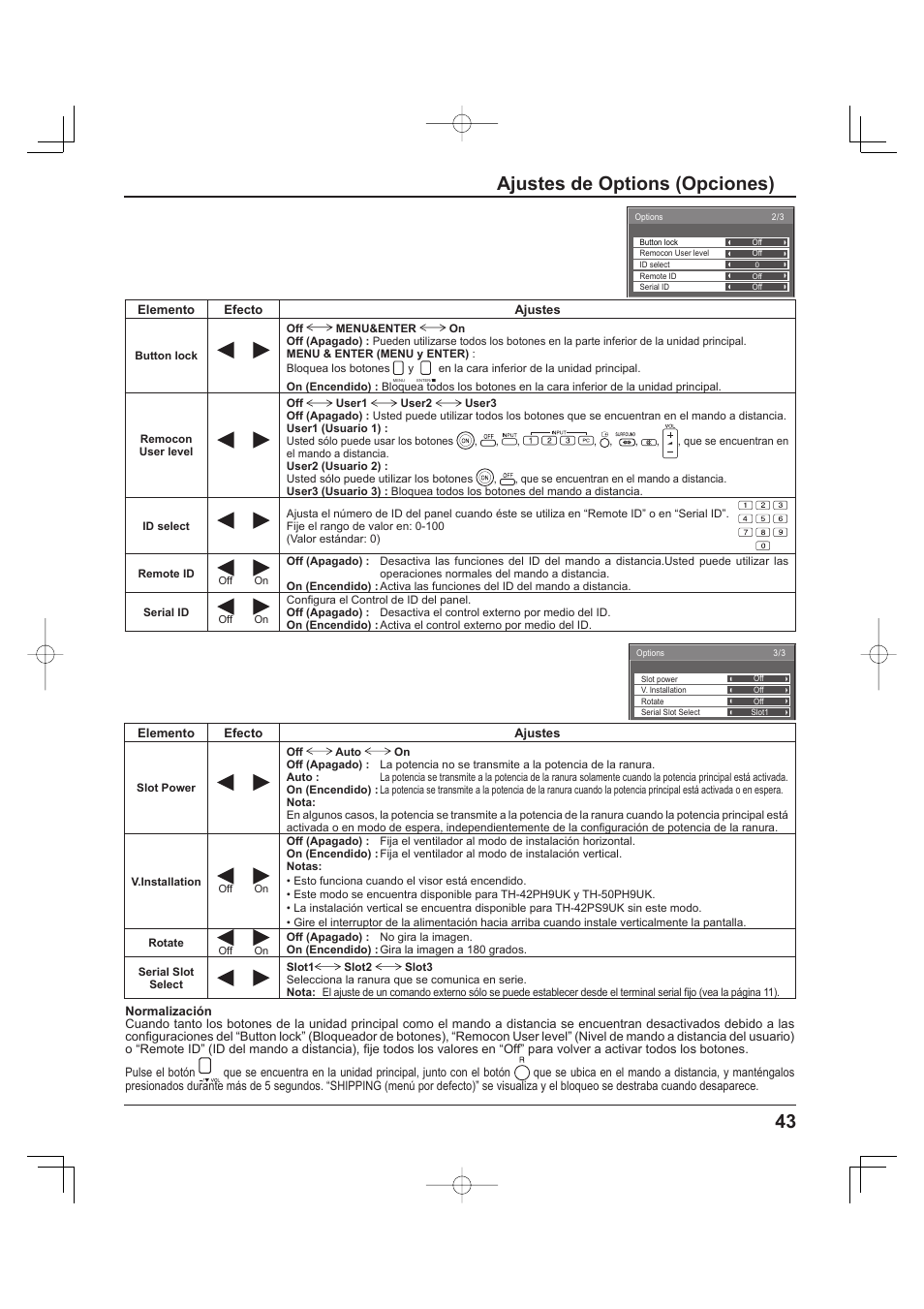 43 ajustes de options (opciones) | Panasonic TH-37PH9UK User Manual | Page 93 / 100