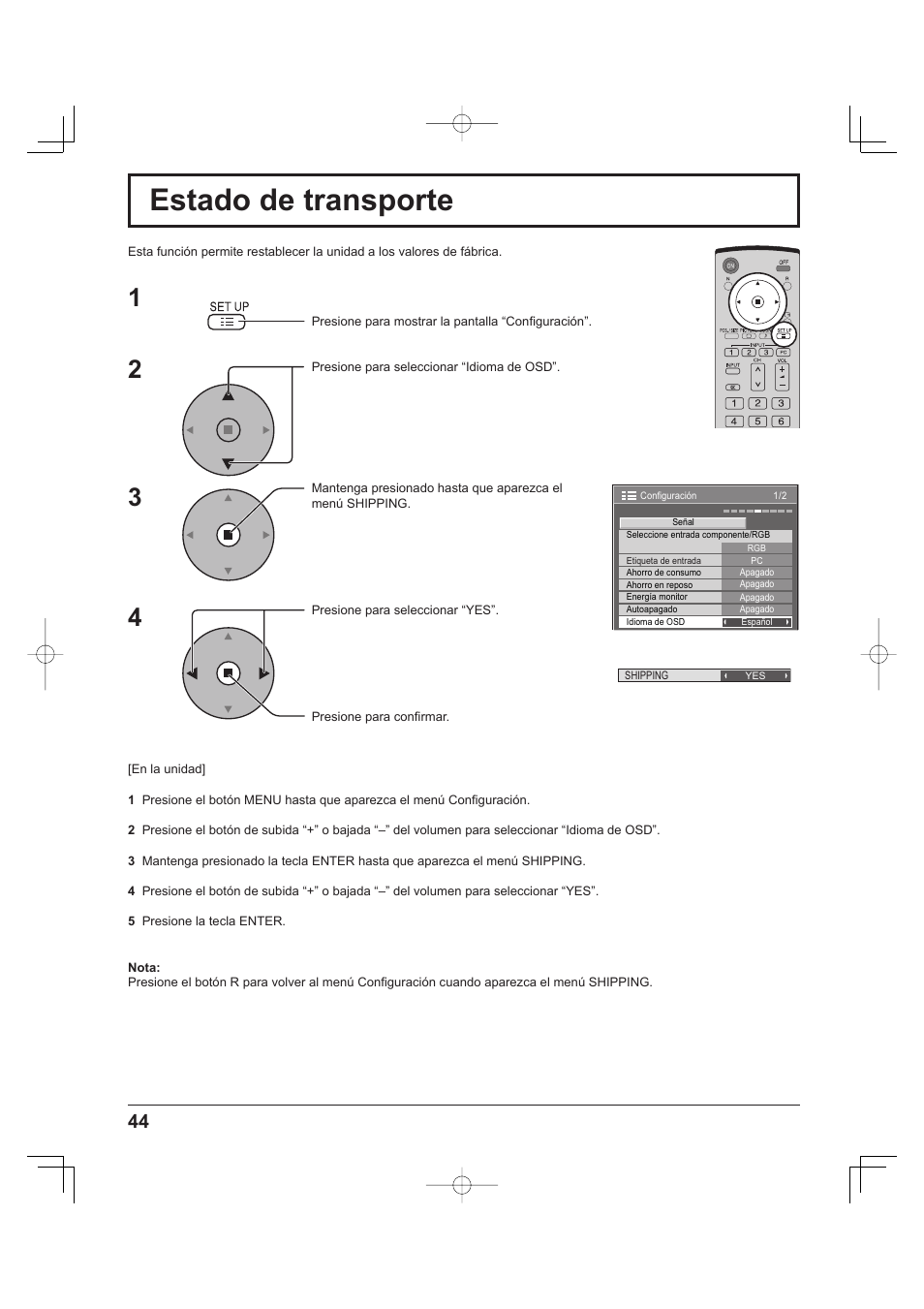 Shipping condition, Estado de transporte | Panasonic TH-37PH9UK User Manual | Page 94 / 100
