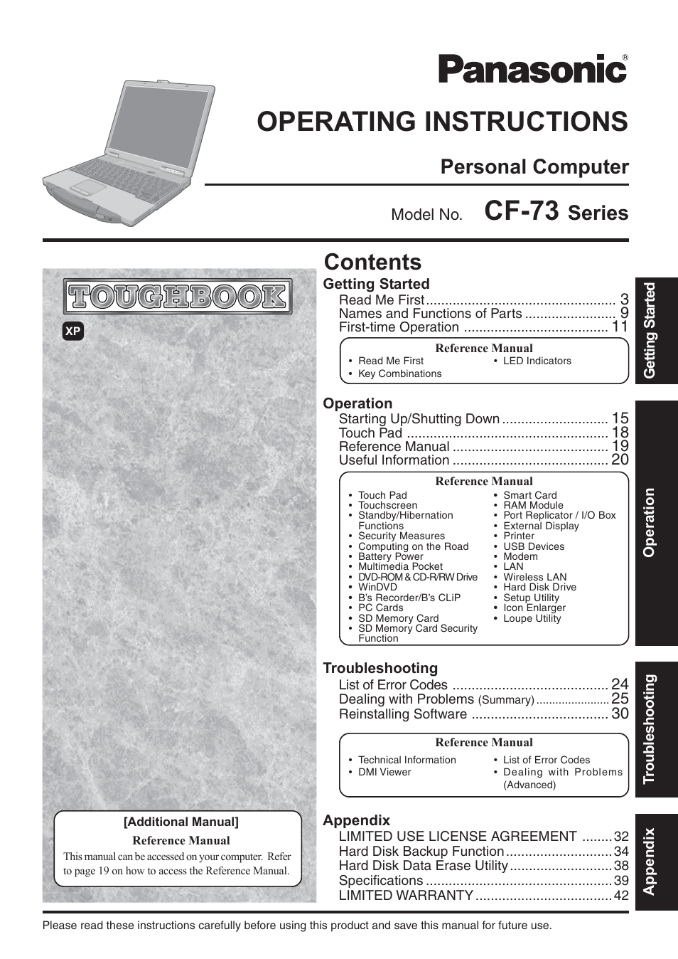 Panasonic CF-73 Series User Manual | 44 pages