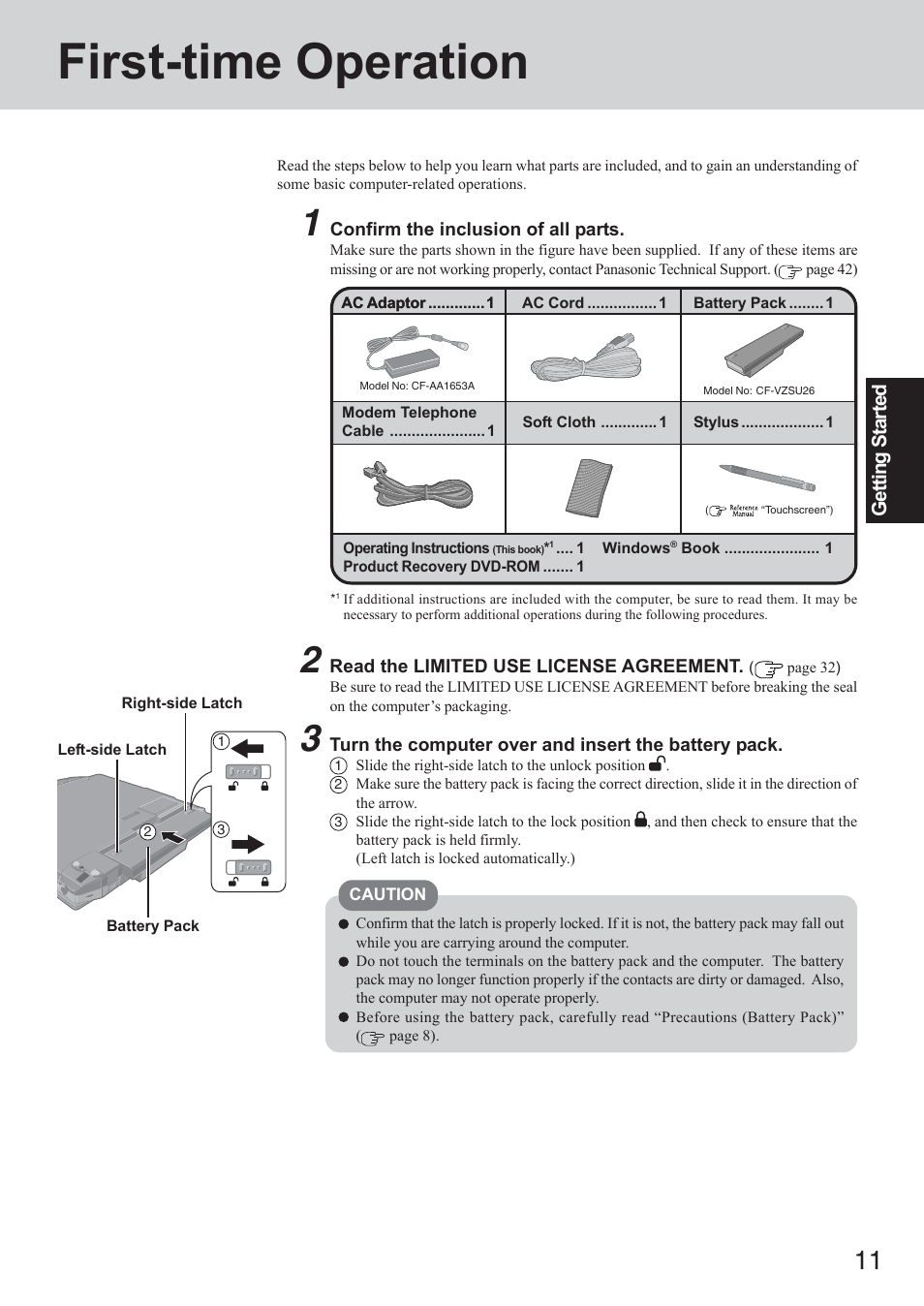 First-time operation | Panasonic CF-73 Series User Manual | Page 11 / 44