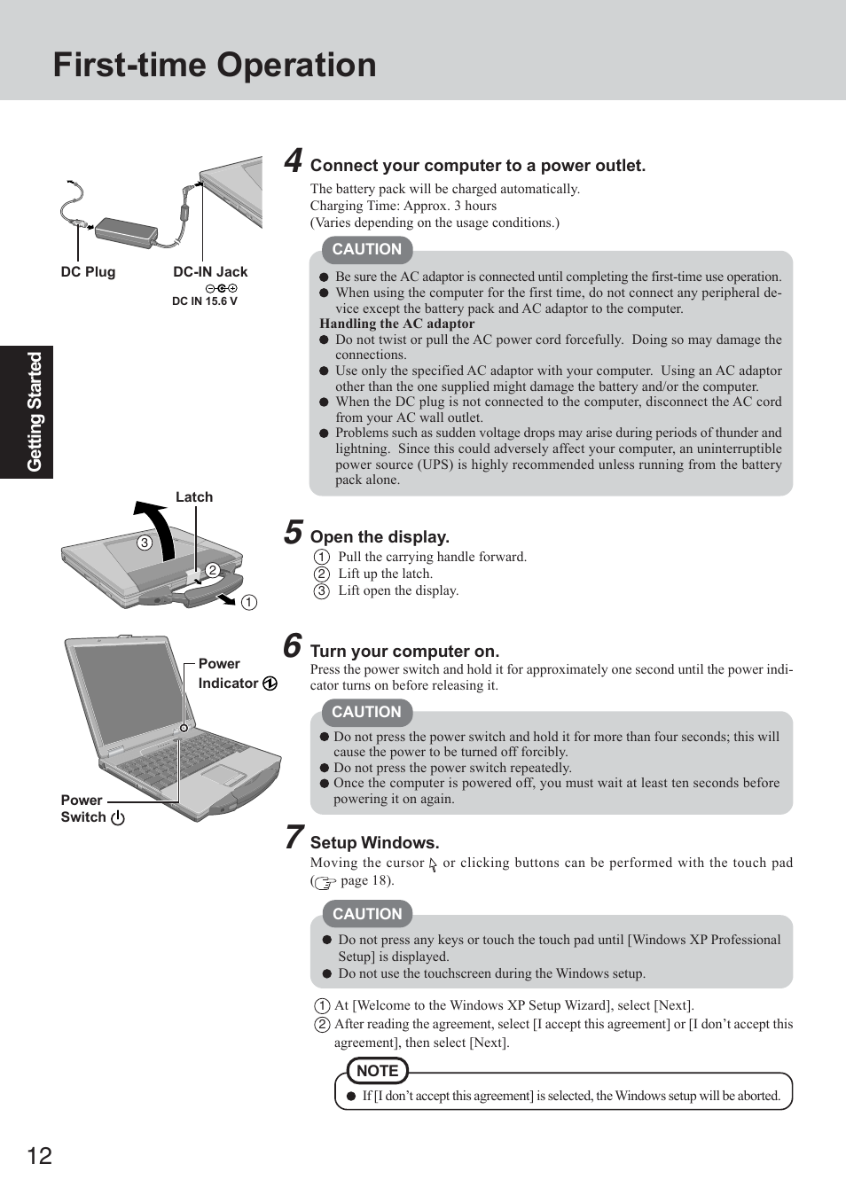 First-time operation | Panasonic CF-73 Series User Manual | Page 12 / 44