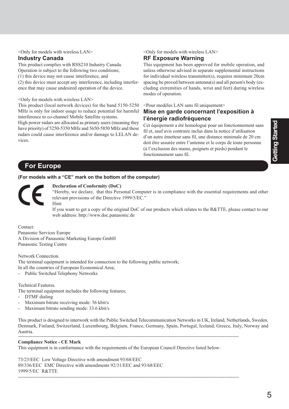 For europe | Panasonic CF-73 Series User Manual | Page 5 / 44