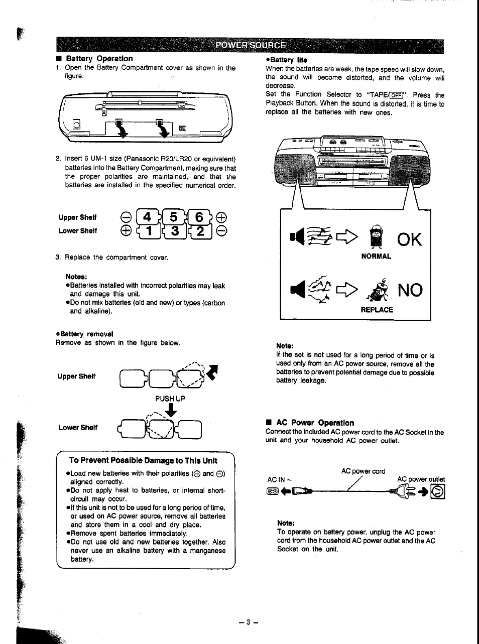 Pweisjoürcîè, Ac power operation, Cx3c | Panasonic RX-FT510 User Manual | Page 3 / 11