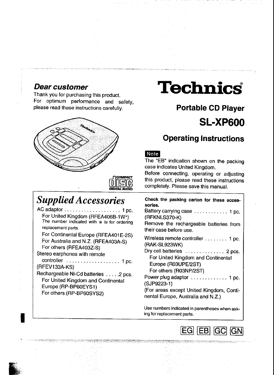 Panasonic SL-XP600 User Manual | 11 pages