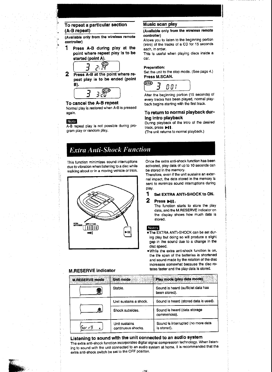 Preparation, 1 set extra anti-shock to on, 2 press ml | Extra anti-shock function | Panasonic SL-XP600 User Manual | Page 7 / 11