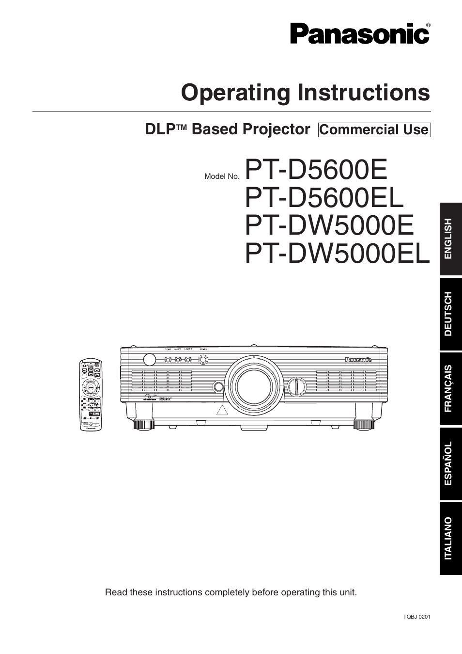 Panasonic DLP PT-D5600E User Manual | 60 pages