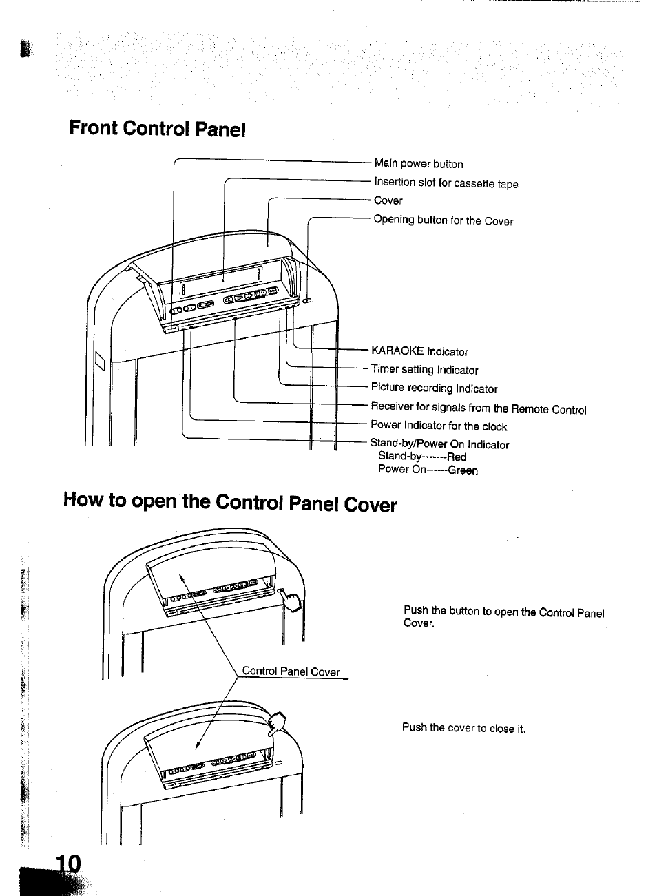 Front control panel, How to open the control panel cover | Panasonic TC-W21 User Manual | Page 10 / 80