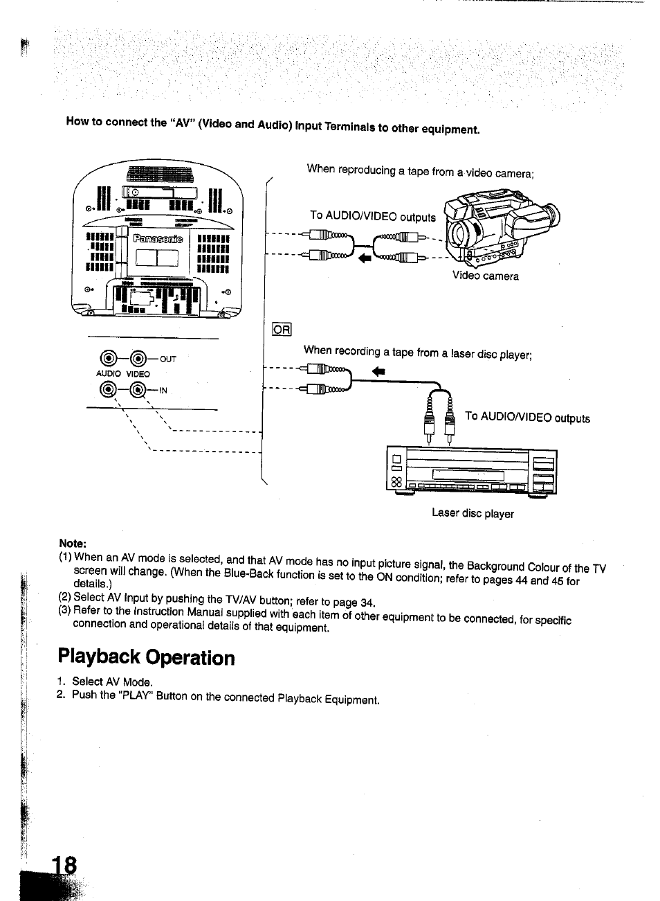 Note, Playback operation | Panasonic TC-W21 User Manual | Page 18 / 80