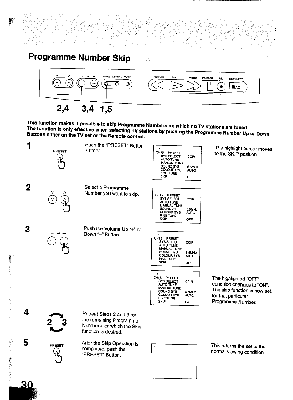 Programme number skip | Panasonic TC-W21 User Manual | Page 30 / 80