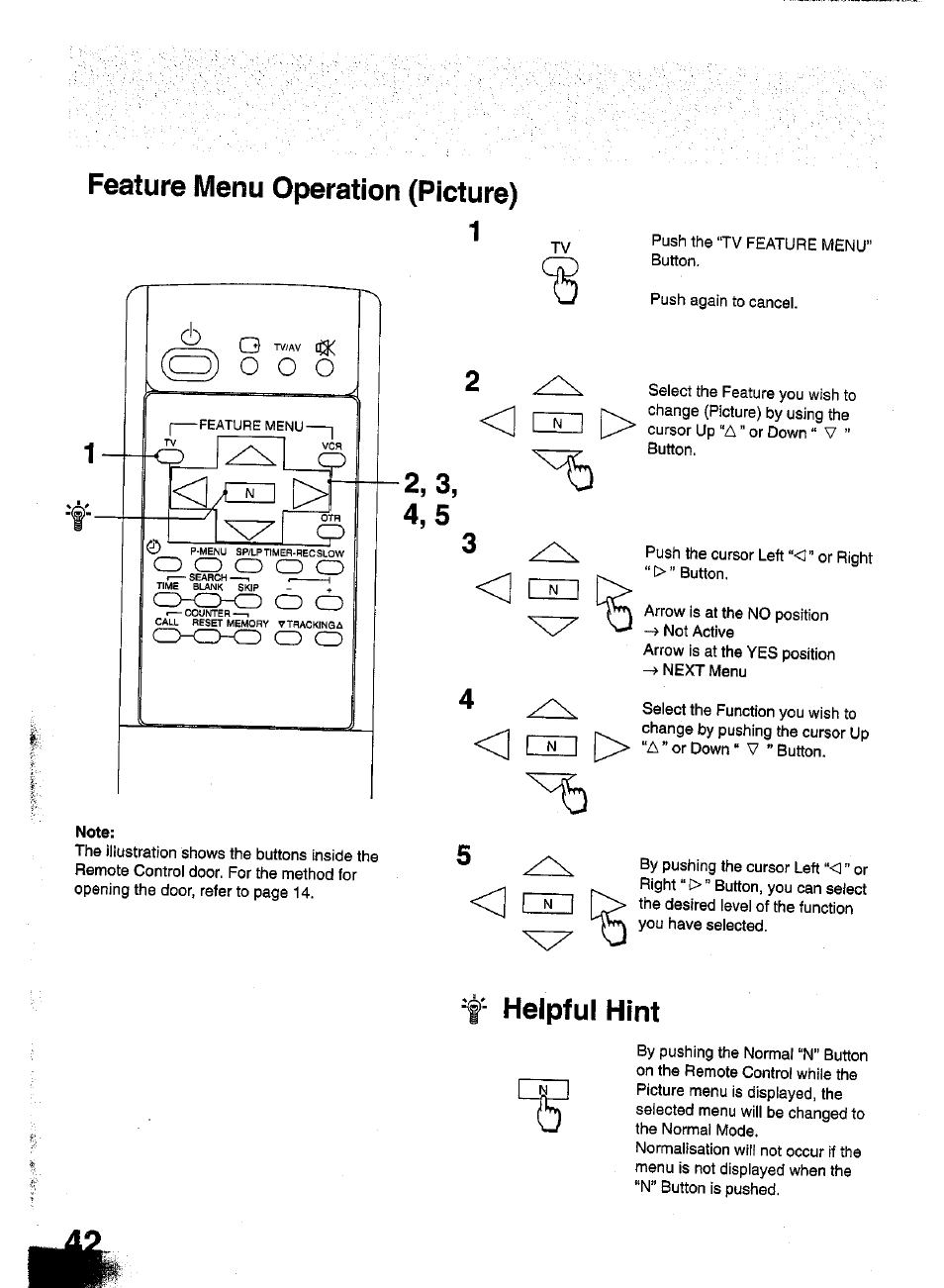 Note, Heipfui hint, O o o | Feature menu operation (picture), 0 o o, Ra p | Panasonic TC-W21 User Manual | Page 42 / 80