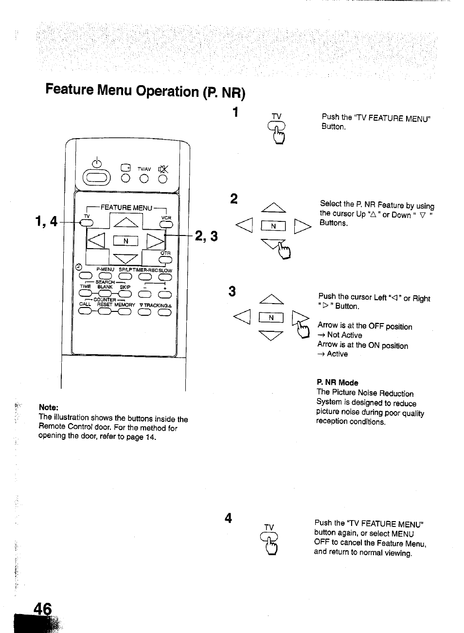 Note, P. nr mode, Feature menu operation (p. nr) | Panasonic TC-W21 User Manual | Page 46 / 80