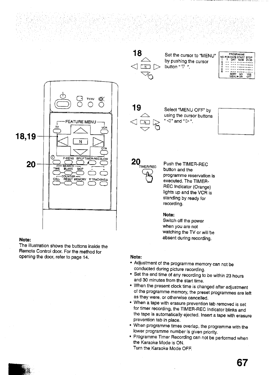 Note, Select “menu off’ by | Panasonic TC-W21 User Manual | Page 67 / 80