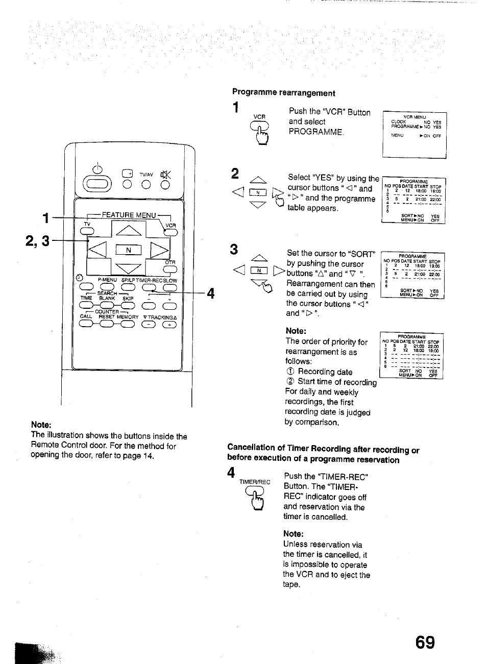 Programme rearrangement, Note | Panasonic TC-W21 User Manual | Page 69 / 80