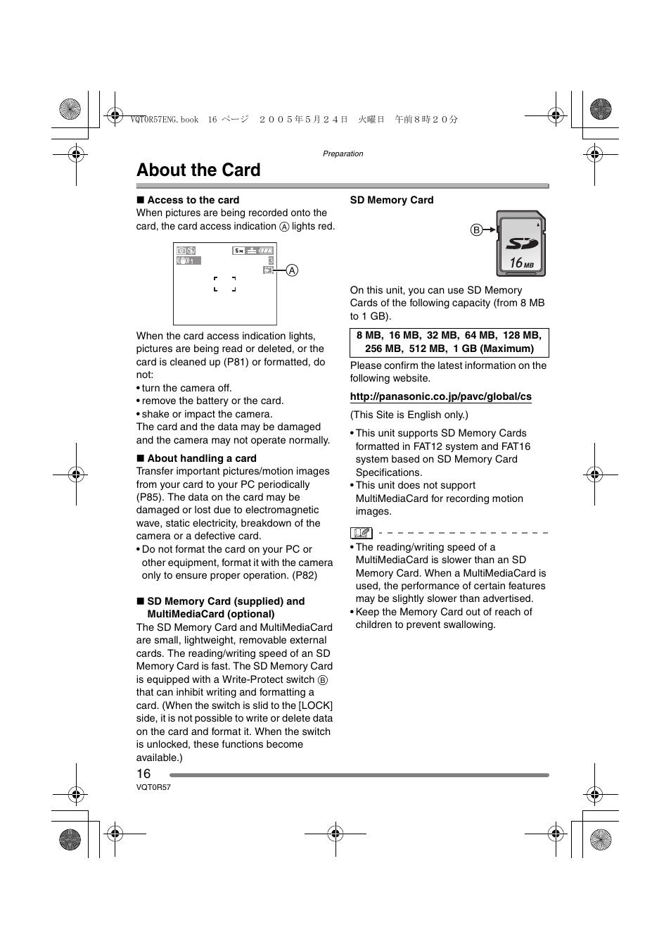 About the card | Panasonic DMC-FX8GN User Manual | Page 16 / 104