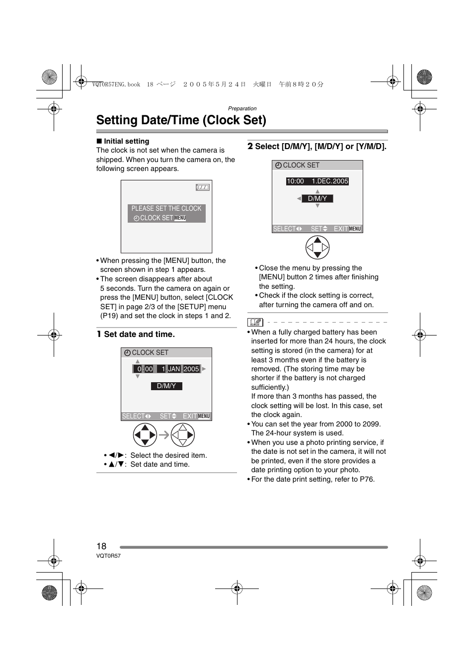 Setting date/time (clock set) | Panasonic DMC-FX8GN User Manual | Page 18 / 104