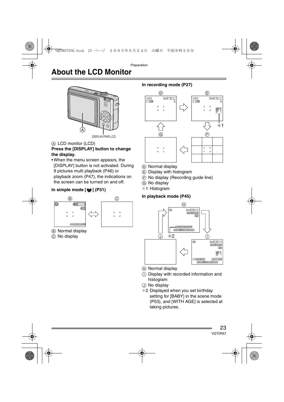 About the lcd monitor | Panasonic DMC-FX8GN User Manual | Page 23 / 104
