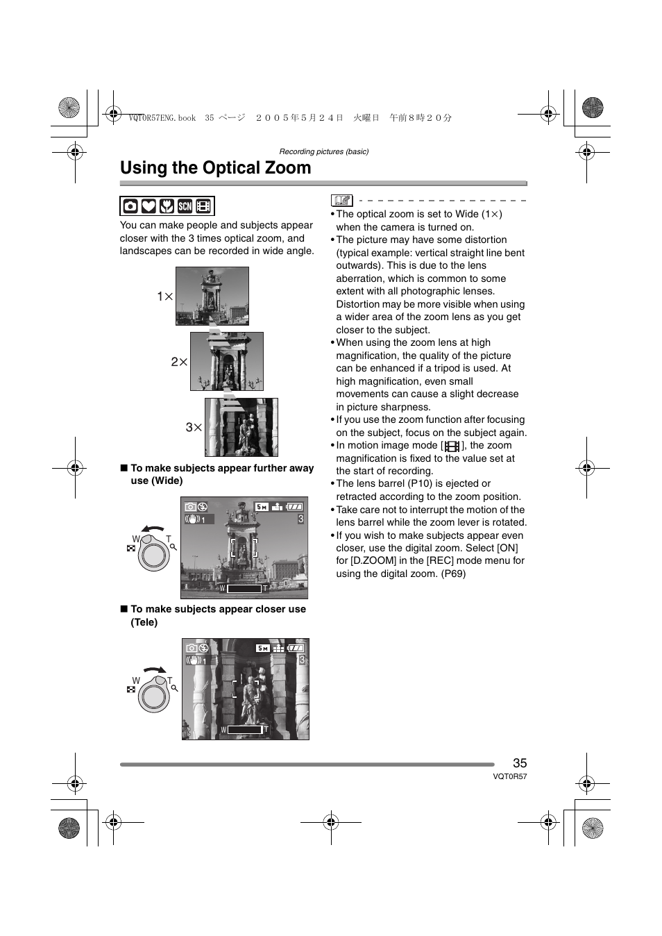 Using the optical zoom | Panasonic DMC-FX8GN User Manual | Page 35 / 104